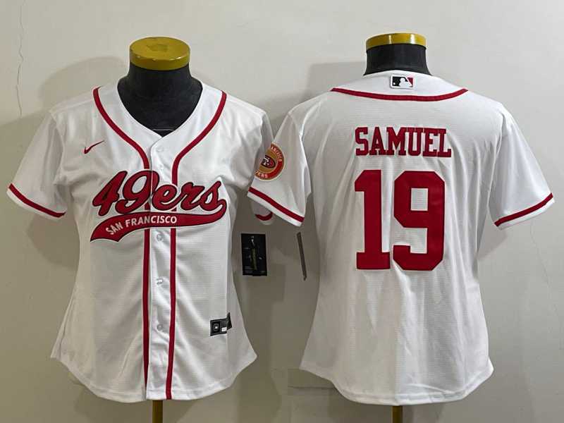 Womens San Francisco 49ers #19 Deebo Samuel White With Patch Cool Base Stitched Baseball Jersey